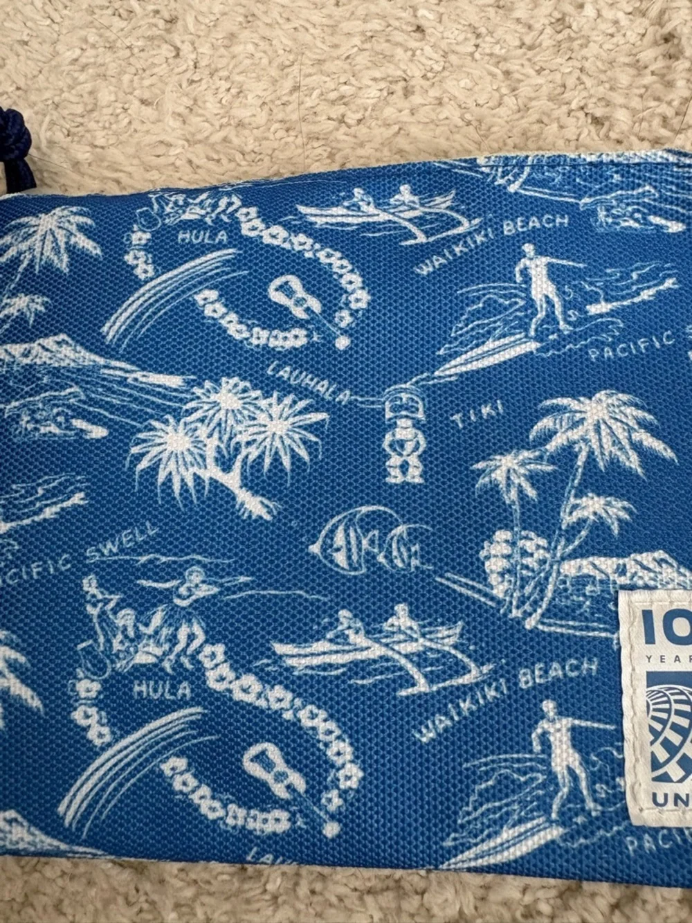 United Airlines 100th Anniversary Reyn Spooner Blue Hawaiian Print Pouch